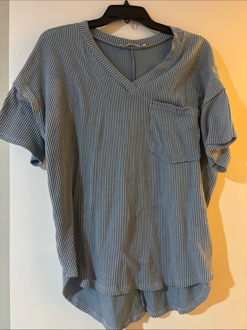 Altar'd State Light Blue V-Neck Textured Pocket Tee